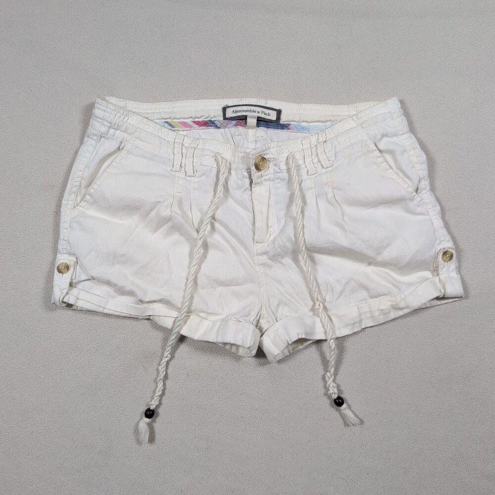 Abercrombie & Fitch Womens 2 Cream Linen Blend Tie Waist Shorts Casual Boho Y2K